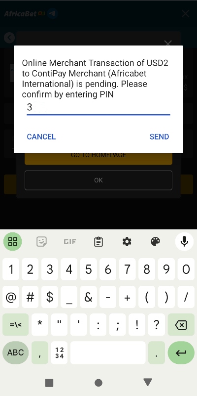 AfricaBet Ecocash Confirmation