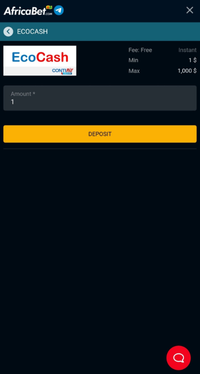 AfricaBet Ecocash Deposit - Enter Amount