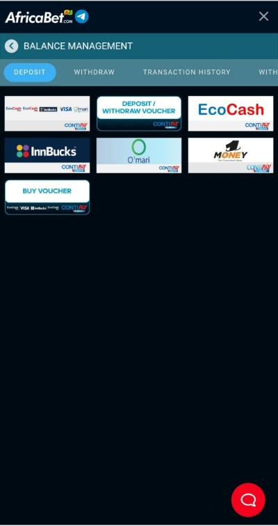 AfricaBet Ecocash Deposit - Select Payment Option