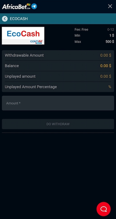AfricaBet Ecocash Withdrawal - Choose Payment Option