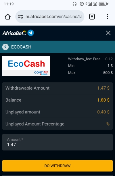 AfricaBet Ecocash Withdrawal