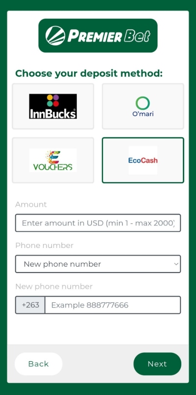 PremierBet $1 Ecocash Deposit