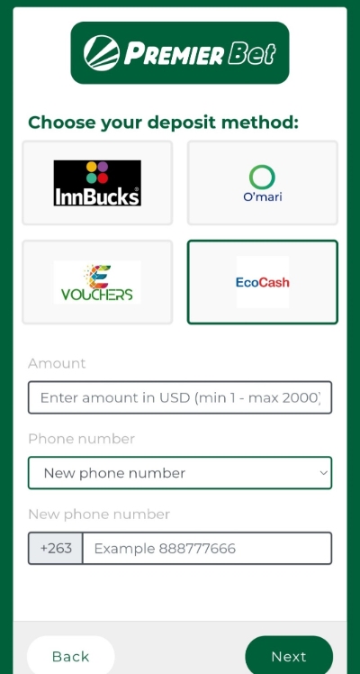 PremierBet - Max Ecocash Deposit Limit Sites