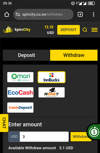 Spin City Ecocash Withdrawal
