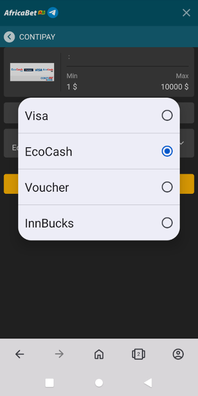 AfricaBet Ecocash Deposit