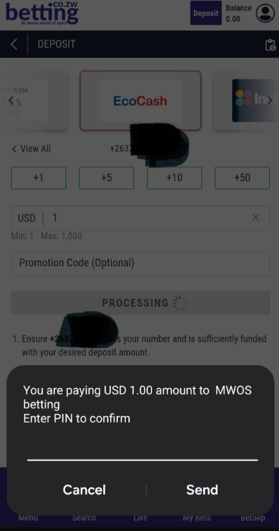 Depositing on MWOS via Ecocash