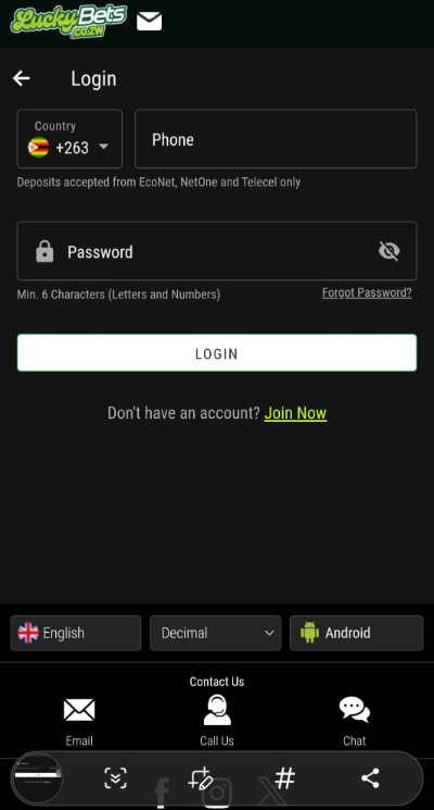 How to Login on LuckyBets ZW
