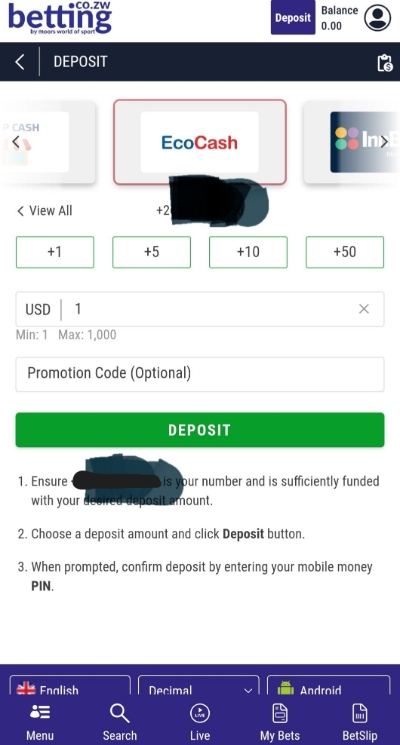How to make MWOS Deposit via Ecocash