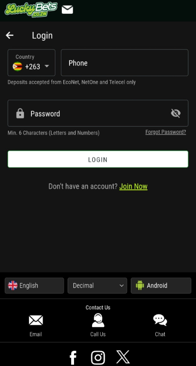 LuckyBets Ecocash Deposit & Withdrawal Guide - Login