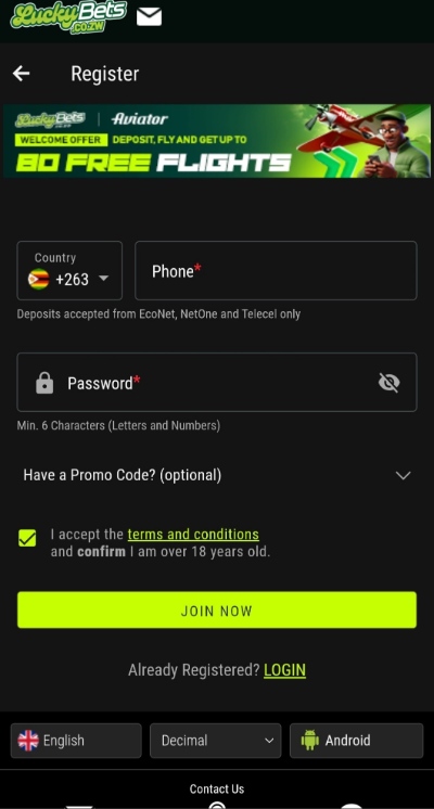 LuckyBets Zimbabwe Register