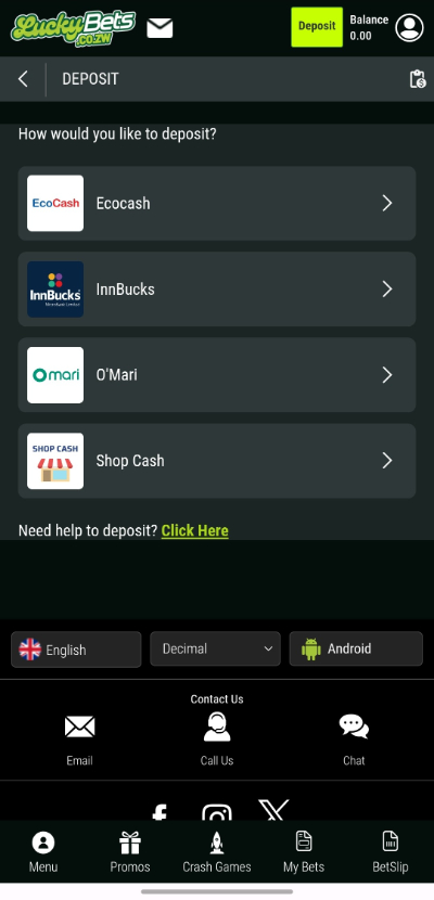 LuckyBets deposit options