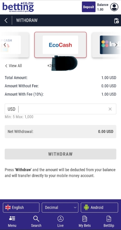MWOS Withdrawal via Ecocash