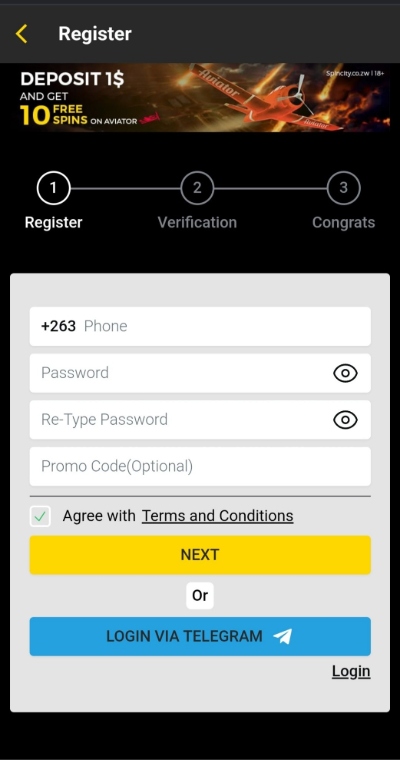 Registering on Spin City in Zimbabwe