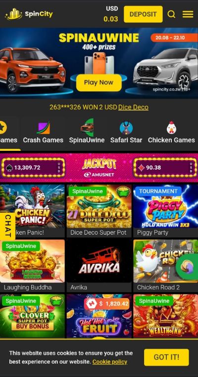 Spin City Login ZW