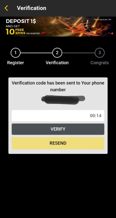 Spin City Register Phone Number Verify
